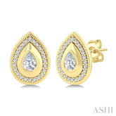 1/3 Ctw Open Window Pear and Round Cut Diamond Fashion Stud Earrings in 14K Yellow Gold