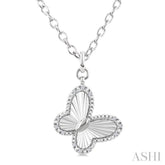 1/10 Ctw Butterfly Fluted Medallion Round Cut Diamond Pendant With Chain in Sterling Silver