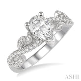 1/3 Ctw Round Diamond Pear Shape Semi-Mount Engagement Ring in 14K White Gold