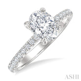 1/2 Ctw Oval Shape Semi-Mount Diamond Engagement Ring in 14K White Gold