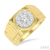 1 Ctw Flat Top Lovebright Round Cut Diamond Men's Ring in 10K Yellow and White Gold