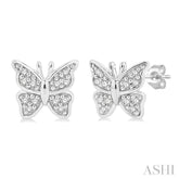 1/10 Ctw Petite Butterfly Round Cut Diamond Fashion Stud Earring in 10K White Gold