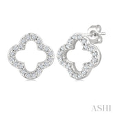 1/6 Ctw Petite Clover Round Cut Diamond Fashion Stud Earring in 10K White Gold