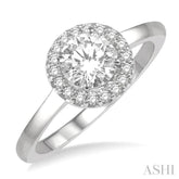 5/8 Ctw Round Cut Diamond Ladies Engagement Ring with 1/2 Ct Round Cut Center Stone in 14K White Gold