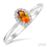 5x3 MM Oval Shape Citrine and 1/20 Ctw Round Cut Diamond Halo Semi-Precious Ring in 14K White Gold