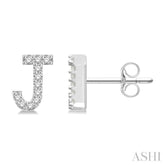 1/10 Ctw Initial 'J' Round Cut Diamond Earrings in 10K White Gold