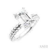 1/10 Ctw Emerald Shape Round Cut Diamond Semi-Mount Engagement Ring in 14K White Gold