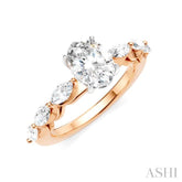 5/8 Ctw Oval Shape Marquise and Round Cut Diamond Semi-Mount Engagement Ring in 14K Rose and White Gold