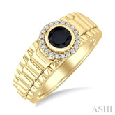1/8 Ctw 6 MM Onyx and Round Cut Diamond Halo Semi-Precious Men's Ring in 10K Yellow Gold