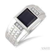 1/20 Ctw 8X8 MM Princess Cut Onyx and Round Cut Diamond Semi-Precious Men's Ring in 10K White Gold