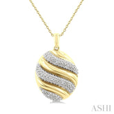 1/10 Ctw Oval Shape Bold Puffed Ribbed Swirl Round Cut Diamond Fashion Pendant With Chain in Yellow Gold Vermeil