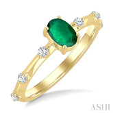 1/6 Ctw Oval Cut 6X4MM Oval Cut Emerald and Floating Round Cut Diamond Precious Ring in 14K Yellow Gold