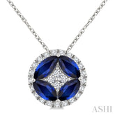 5X2.5 Marquise Shape Sapphire and 1/6 Ctw Round Cut Diamond Fashion Precious Pendant With Chain in 10K White Gold
