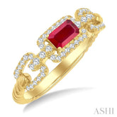1/4 Ctw 5X3MM Octagon Shape Ruby and Round Cut Diamond Precious Rectangular Open Link Fashion Ring in 14K Yellow Gold
