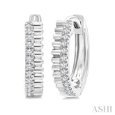 1/10 Ctw Fluted Round Cut Diamond Petite Huggie Earrings in 10K White Gold