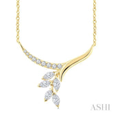 1/3 Ctw Leaf Stem Drop Marquise and Round cut Diamond Fashion Necklace in 14K Yellow Gold