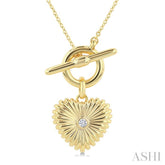 1/50 Ctw Bezel Set Round Cut Diamond Fluted Heart Charm Toggle Fashion Necklace in 10K Yellow Gold