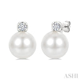 6 MM Cultured Pearl and 1/20 Ctw Round Cut Diamond Fashion Earrings in 10K White Gold
