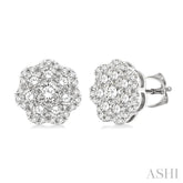 1 Ctw Flower Pattern Round Cut Diamond Fashion Stud Earrings in 14K White Gold
