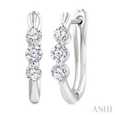 1/2 Ctw 3-Stone Round Cut Diamond Fashion Hoop Earring in 14K White Gold