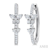 1 Ctw Butterfly Motif Round and Pear Cut Diamond Fashion Hoop Earrings in 14K White Gold