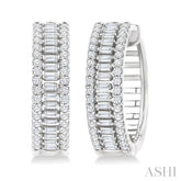 1 Ctw Baguette and Round Cut Diamond Fashion Huggies in 14K White Gold