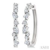3/4 Ctw Round & Pear Diamond Cut Scatter Fashion Hoop Earrings in 14K White Gold