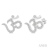 1/6 Ctw Religious 'OM' Symbol Round Cut Diamond Petite Fashion Stud Earring in 10K White Gold
