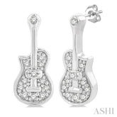 1/10 Ctw Petite Guitar Round Cut Diamond Fashion Stud Earring in 10K White Gold