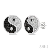 1/4 Ctw Petite Tao Yin Yang Black and White Round Cut Diamond Fashion Stud Earring in 10K White Gold