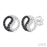 1/5 Ctw Petite Yin Yang Black & White Round Cut Diamond Fashion Stud Earring in 10K White Gold