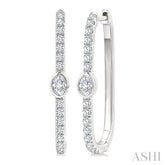 3/8 Ctw Oval and Round Cut Diamond Rectangular Fashion Hoop Earrings in 14K White Gold