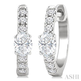 3/8 Ctw Oval Shape and Round Cut Diamond Fashion Huggie Petite Earrings in 14K White Gold