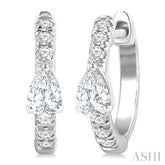 3/8 Ctw Pear Shape and Round Cut Diamond Fashion Huggie Petite Earrings in 14K White Gold