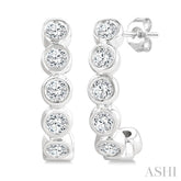 1/4 Ctw Petite Bezel Set Round Cut Diamond Fashion Half Hoop Earrings in 10K White Gold