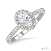 3/8 Ctw Diamond Ladies Engagement Ring with 1/4 Ct Oval Cut Center Stone in 14K White Gold