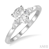 3/4 Ctw Pear Cut Diamond Ladies Engagement Ring With 1/2 Ct Pear Cut Center Stone in 14K White Gold