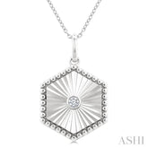 1/20 Ctw Hexagon fluted medallion Round Cut Diamond Pendant With Chain in Sterling Silver