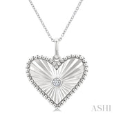 1/20 Ctw Heart fluted medallion Round Cut Diamond Pendant With Chain in Sterling Silver