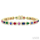 4X3 MM & 3.5 MM Mixed Shape Gemstone and 1 1/3 Ctw Round Cut Halo Diamond Bracelet in 14K Yellow Gold