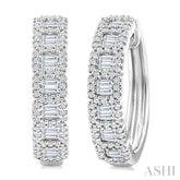 1 Ctw Fusion Baguette and Round Cut Diamond Fashion Hoop Earring in 14K White Gold