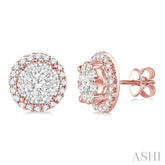 2 Ctw Lovebright Round Cut Diamond Earrings in 14K Rose and White Gold