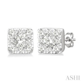 1/6 Ctw Lovebright Petite Square Shape Round Cut Diamond Fashion Stud Earring in 10K Yellow and White Gold