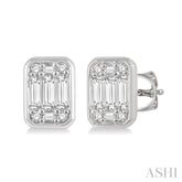 1/5 Ctw Octagonal Shape Baguette and Round Cut Diamond Bezel Stud Earrings in 14K White Gold