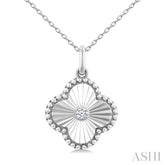 1/20 Ctw Clover Fluted Medallion Round Cut Diamond Pendant With Chain in Sterling Silver
