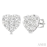 1 Ctw Heart Shape Lovebright Round Cut Diamond Stud Earring in 14K White Gold