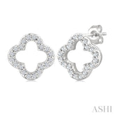 1/6 Ctw Petite Clover Round Cut Diamond Fashion Stud Earring in 10K White Gold