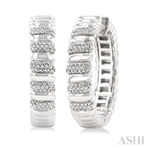 1/10 Ctw Bold Wide Ribbed Round Cut Diamond Fashion Earrings in Sterling Silver