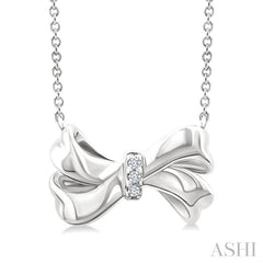 1/50 Ctw Bow Round Cut Diamond Fashion Pendant With Chain in Sterling Silver