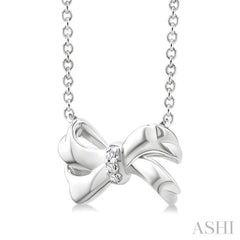 1/50 Ctw Bow Round Cut Diamond Fashion Pendant With Chain in Sterling Silver
